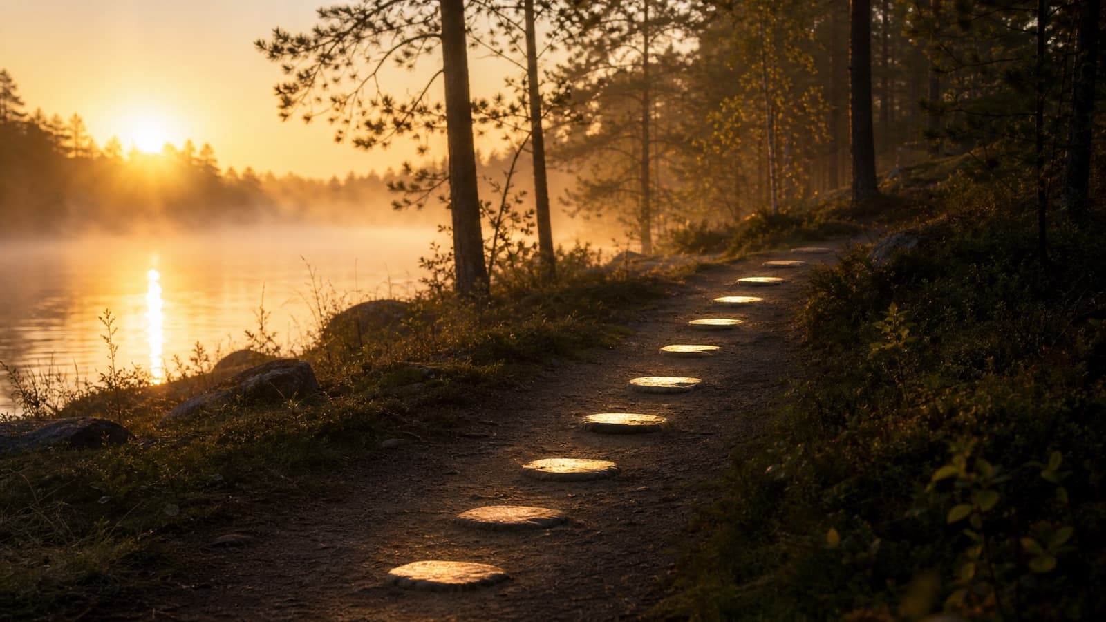 Polku kohti auringonnousua kahdeksan lempeän valopisteen saattelemana